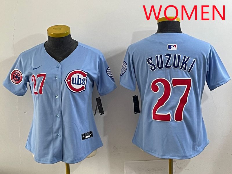 Women 2025 Chicago Cubs 27 Suzuki Light Blue Game Nike MLB Jersey style 3
